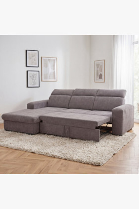 Ecksofa Stoff taupe linke Ecke mit Stauraum und